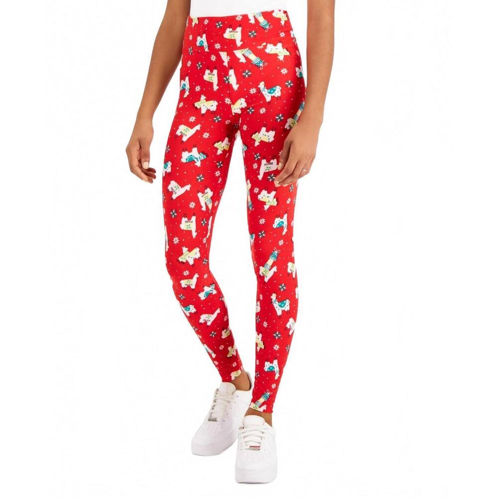 NEW PLANET GOLD juniors holiday printed leggings in red llamas